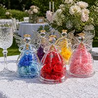 Roses séchées en gros sous cloche en verre en forme d'ange - Éternelles, longue durée (3-5 ans), avec éclairage LED UV - Fête des Mères