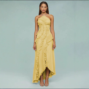 OUDINA Nuovo Elegante Abito Estivo in Chiffon con Volant, Senza Maniche, Lungo fino alla Caviglia, Vestito Casual da <span class=keywords><strong>Donna</strong></span> - Product Image 2