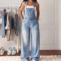 Combinaison décontractée en jean bleu délavé mi-taille en viscose/coton pour femme, style Y2K rétro avec boutons, idéale pour l'été