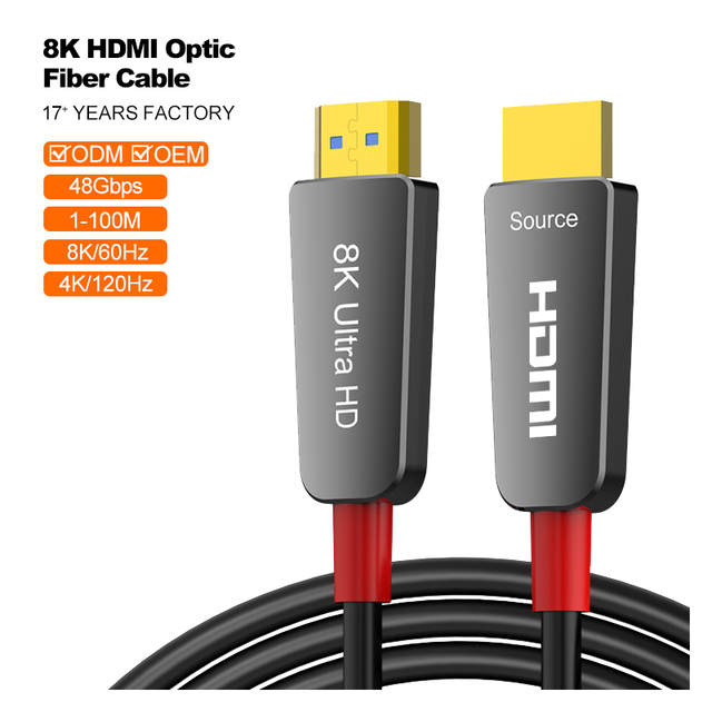 Customized A238 0.5-100M HDMI 2.1 Fiber Optic Cable Detachable 48G HDMI Male-Male Golden Plated 8K for Video