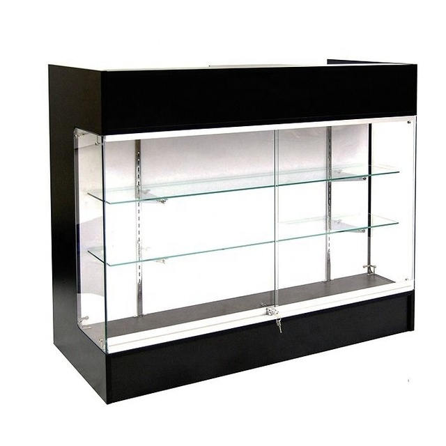 KEWAY 4 Feet Glass Cash Wrap Counter Front Showcase Jewelry Display Case Top Light Full Vision Checkout Counter for Retail Store