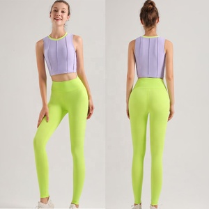 Di alta qualità su misura per giovani ragazze reggiseno sportivo elastico di moda reggiseno sportivo Sexy gambali da palestra gilet e pantaloni da Yoga Set - Product Image 3
