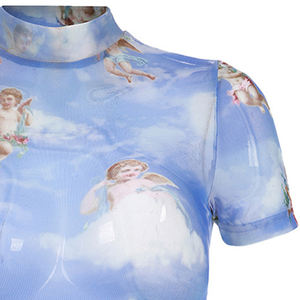 Top corto de malla sublimada, camiseta de Fitness Sexy de malla con estampado Digital, Top corto de cuello redondo de estilo caliente, camiseta transparente de malla sublimada - Product Image 5