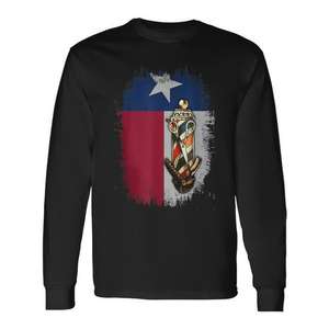 T-shirt à manches longues pour homme, col rond, avec impression sérigraphique du drapeau du Texas et motif de poteau de barbier, vêtement promotionnel - Product Image 1