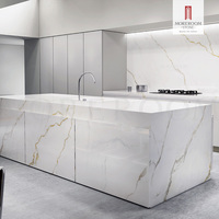 Plan de travail en pierre frittée 3200x1600mm, épaisseur 12mm, surface en marbre poli CALACATTA POLIDO pour usage extérieur, salle à manger, sous-sol