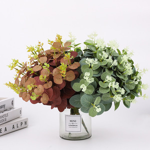 <b>Artificial</b> Eucalyptus Leaf <b>Stem</b> Green Red Silk Flower Decor For Wedding Indoor Use High Simulation Leaves - Product Image 5