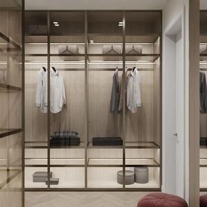 Cabina <span class=keywords><strong>Armadio</strong></span> con Telaio in Alluminio e Porte in Vetro, Illuminazione LED, Cassetti Interni, Scaffalature, Unità di Stoccaggio Personalizzata per Spogliatoio - Product Image 5