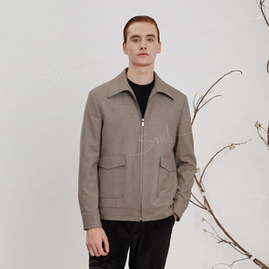 Giacca Harrington SuitSee in Lana e <span class=keywords><strong>Lino</strong></span> 260g, Stile Old Money, Casual Elegante da <span class=keywords><strong>Uomo</strong></span>, Leggera con Zip, Blouson su Misura - Product Image 1