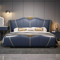 Lit double moderne en similicuir avec espace de rangement rembourré, style minimaliste, design de chambre principale, lit principal