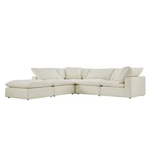 Superb soft goose down filling white linen fabric modular sofa sectional living room lazy couch furniture