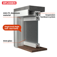 Pintu Geser Gantung Berbingkai Aluminium Kaca Tempered 4 Jalur, Kedap Suara dan Tahan Panas, Grosir dari Pabrik