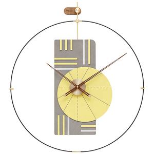 EMITDOOG fai da te stile minimalista arte in metallo orologio da parete di grandi dimensioni orologi moderni in legno giallo orologio incisione CNC orologi artigianali giappone - Product Image 1