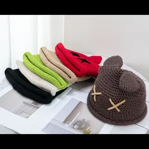 Mũ Beanies có tai Mũ Len Nữ Dệt Kim Mũ len sọc mùa đông ấm áp có tai nhỏ