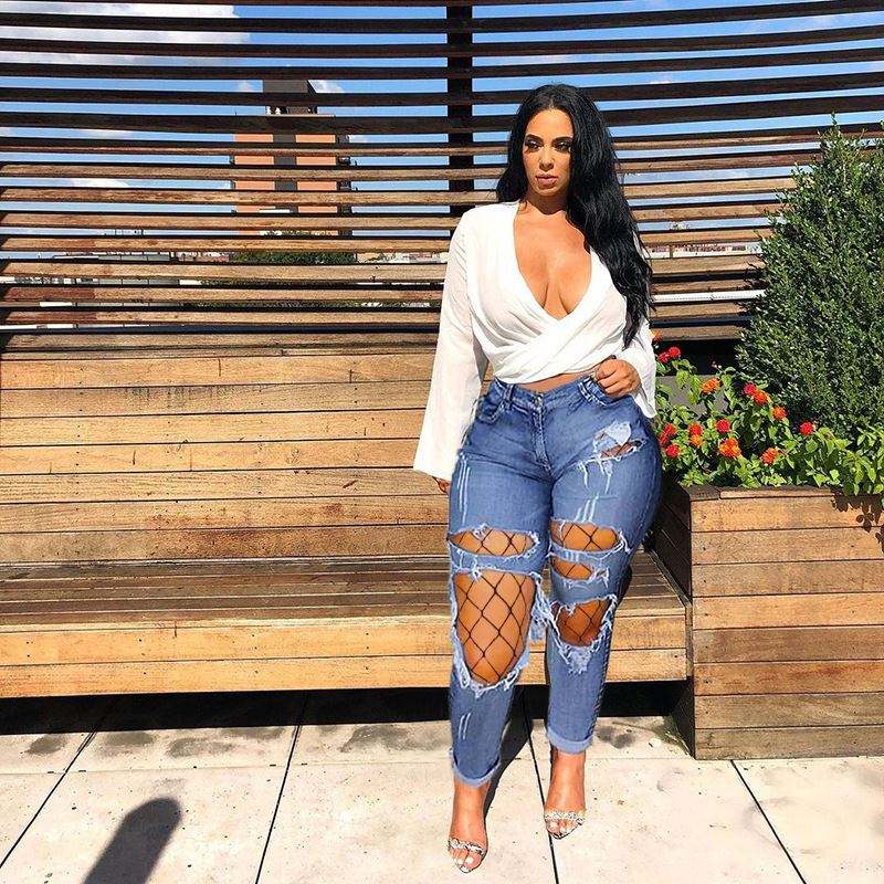 Plus Size Boyfriend Jeans With Fishnets Jeans Fishnet Stylish Rips