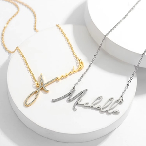 Collier en acier inoxydable avec diamants, personnalisable avec un nom, bijoux de mode pour femmes, certifié CE - Product Image 3