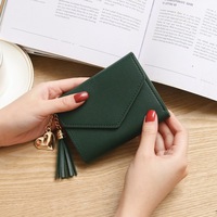 Dompet Kulit Minimalis Kecil Pendek Murah Mini Lucu Tipis untuk Wanita Perempuan Gadis Dompet Stylish Tipis dengan Rumbai De Mujer 2021