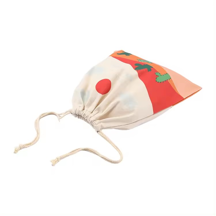 Customised Gift Shopping Cotton Cloth Drawstring Cotton Canvas Bag With Logo