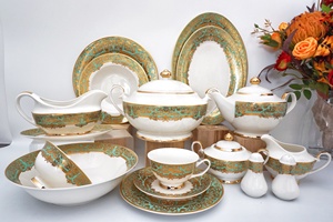 <span class=keywords><strong>Nabor</strong></span> New Bone China 50 Stück geprägtes Gold Abendessen Royal Geschirr Set Geschirr Luxus - Product Image 4