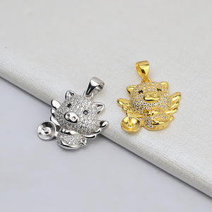 Pendentif vide en argent S925 pour bijoux DIY, style breloque perle de collier pour femme, 7-9 mm, avec pendentif zodiaque cochon 4 mm, style 605 - Product Image 4