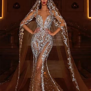 Robe de soirée sirène sexy de créateur avec ornements de perles de cristal, robe de cocktail élégante longue jusqu'au sol pour mariage et soirée - Product Image 3