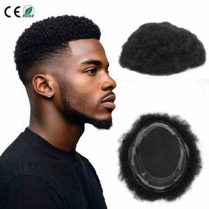 Prothèse capillaire indétectable 100 % cheveux humains bouclés afro pour hommes avec base PU+Mono, cheveux Remy indiens, couleur personnalisable et densité moyenne-légère - Product Image 1