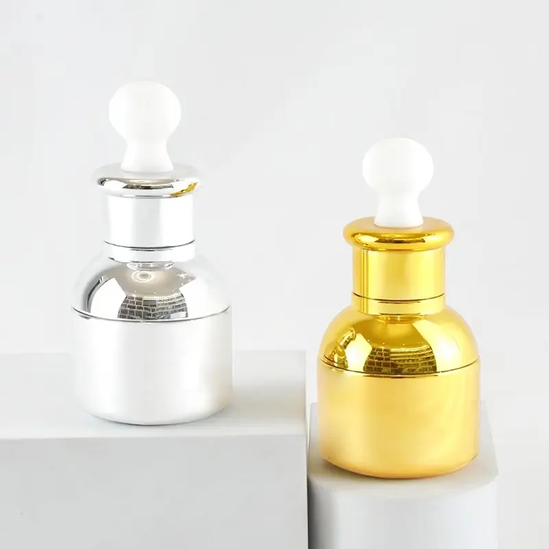 Spot eyepper botol minyak 30ml, disepuh emas penutup bahu Chunky botol essence dalam batch kecil botol