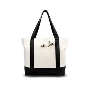Custom Fashion Daily Essentials Shopping <b>Large</b> Capacity <b>Canvas</b> Tote <b>Bag</b> With External Pocket Top Zipper Closure - Product Image 1