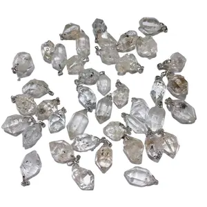925 Sliver Natural Quartz Crystals Rough Herkimer Diamond Pendant Raw Herkimer Crystal Necklace