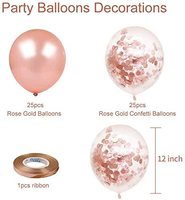 Ballons d'anniversaire de 12 pouces en or rose avec confettis, ballons en latex avec ruban or rose pour la décoration de fête, de mariage et de fête prénuptiale