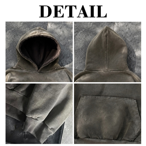 Custom Men's Vintage Streetwear Hoodies Heavyweight 100% Cotton French Terry Sun Faded Distressed Acid Wash Oversized Hoodie - Product Image 6