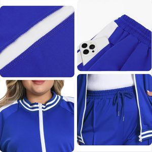 FOXA Women's Plus Size Jogging Suit 2 Piece Track <b>Set</b> Navy Blue Side Stripe Sweatshirt Pants Outfit - Product Image 5