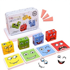 Jeu de construction <span class=keywords><strong>en</strong></span> <span class=keywords><strong>bois</strong></span> pour enfants, blocs à faces changeantes, jouet éducatif pour les 0-24 <span class=keywords><strong>mois</strong></span>, jeu de bureau parent-enfant avec visages souriants - Product Image 1