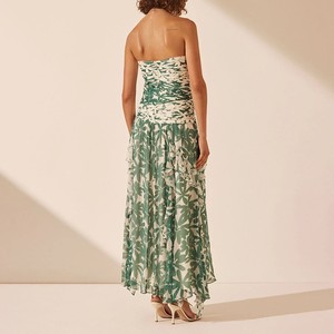 Vestido Largo de Gasa con Estampado Floral sin Tirantes, Cintura Imperio, Plisado, Vestido de Noche para Mujer - Product Image 4