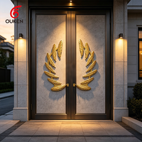 Poignée de porte personnalisée en feuille de palmier, or alluvial, luxe, ornée, en laiton, pour villa, hôtel, porte vitrée