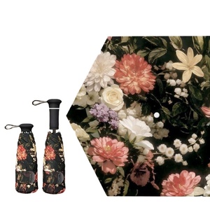Paraguas Portátil con Estampado Floral, Protección UV, 96 cm de Diámetro Abierto, Seis Varillas, Mango Retráctil de Cinco Pliegues y Correa Ancha - Product Image 1