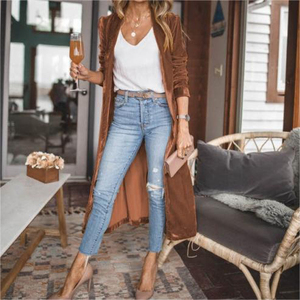 เสื้อคลุมคาร์ดิแกนผู้หญิงผ้ากำมะหยี่สีทองแบบหลวมมีกระเป๋า แฟชั่นเสื้อโค้ทยาว - Product Image 3