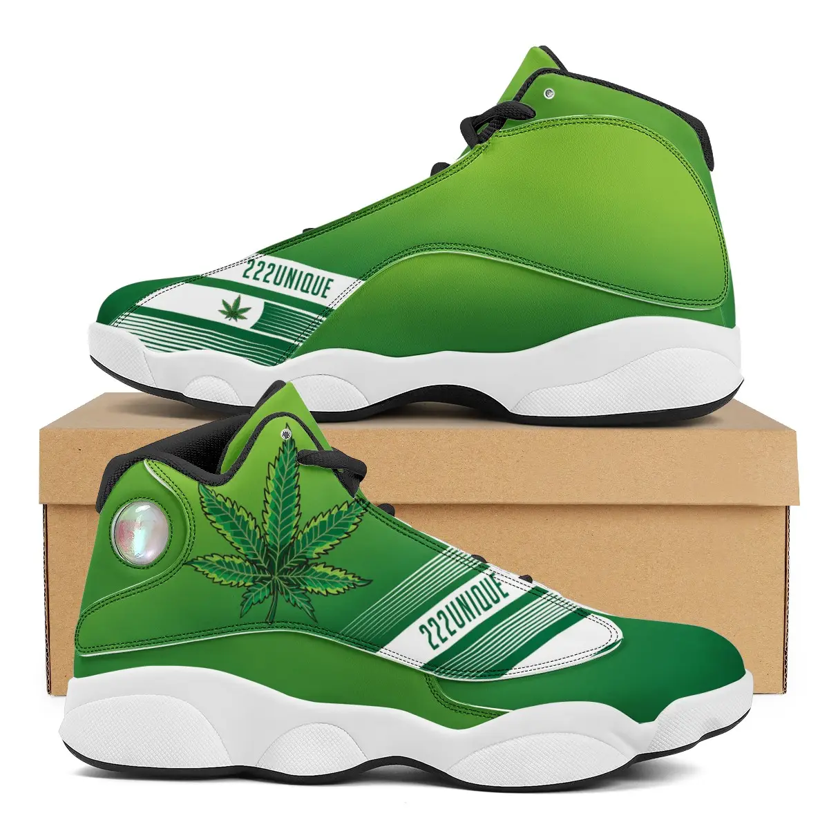 Wholesale Green Youth Boy's Stylish Basketball Sneakers 222 UNIQUE Weed Leaf Casual Footwear with Slash Designs Basketball Shoes