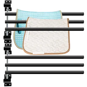 JH-Mech Black Saddle Pad Rack With 3 Bars Wall Mounted Horse Blanket Metal Portable Saddle Rack for Wall