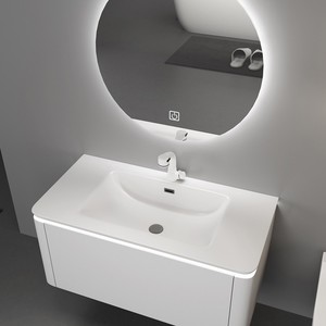 Modern simple heat-bent integrated basin <b>oak</b> bathroom cabinet solid wood seamless basin bathroom cabinet - Product Image 5