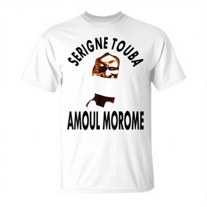 T-shirt Serigne Touba Amoul Morome serigrafata unisex per adulti a manica corta girocollo, regalo religioso Senegal Dakar Mouride - Product Image 2
