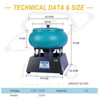 Machine à polir vibrante de 17 pouces pour le jade, le métal, le nettoyage des bords et des surfaces, 2800 tr/min, polisseuse vibrante de 12 L pour bijoux