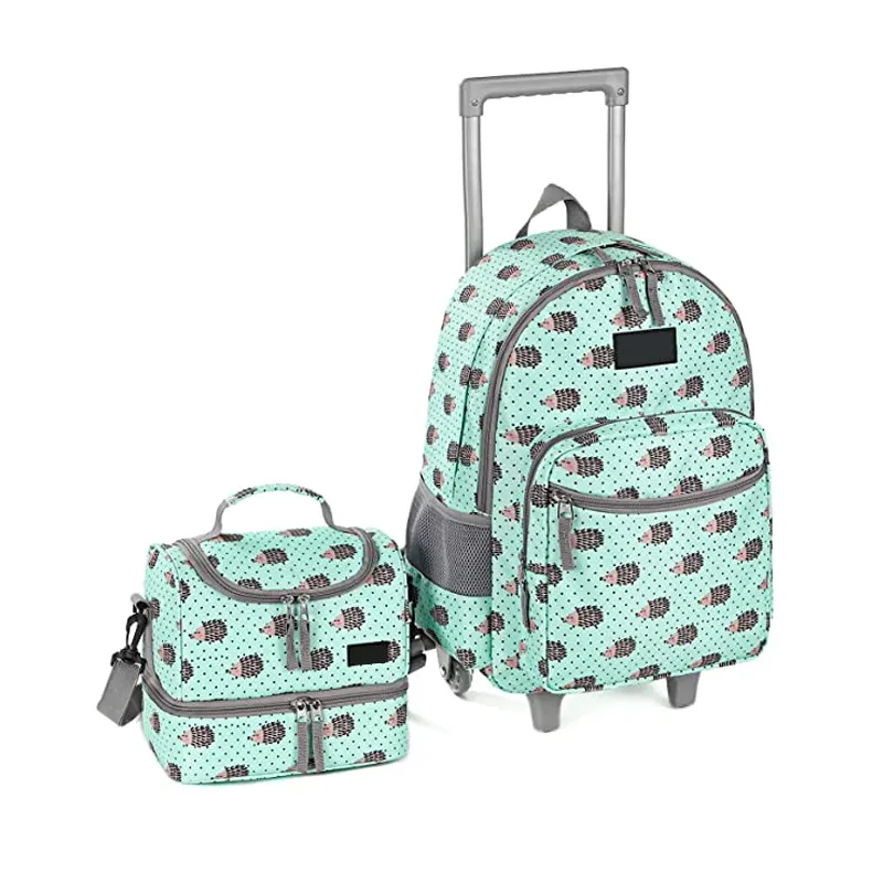 18 inch Double Handle New Design Wheeled School Lunch Backpack Bag Set Kids Back Customize Cartoon School Trolley Bag