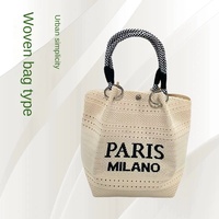 Nouveau sac fourre-tout carré en polyester tricoté, style PARIS, design de niche, avec fermeture magnétique et motif lettres, color-block, sac à main tendance