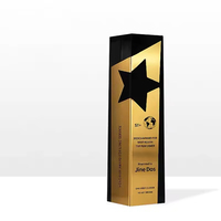 Prix du trophée en cristal noir de personnalisation haut de gamme avec plaque étoile en métal cuivre doré et argent