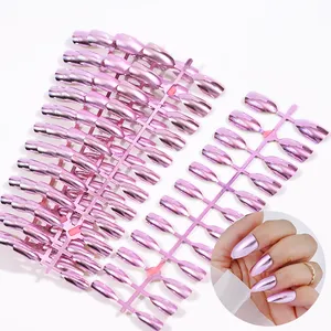 Rose clair violet Chrome carré presse sur les ongles court moyen miroir métal placage faux ongles acryliques faux ongles métalliques