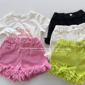 Pantaloncini estivi 2025 per bambini pantaloncini larghi per bambina Jeans corti alla moda con nappine - Product Image 5