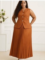 Ensemble robe-veste pour femme, veste sans manches à col en V, jupe longue plissée taille haute, robe de soirée grande taille