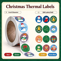 Autocollants en rouleau imprimés sur mesure, étiquettes thermiques directes en couleur, rouleaux d'étiquettes rondes de Noël pour l'emballage de cadeaux