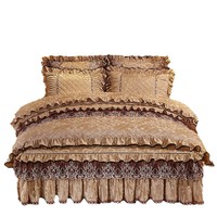 Ensemble de jupe de lit européenne en velours matelassé épaissi, chaud, antidérapant, avec bordure en dentelle, très vendu sur Alibaba International Station, literie pour la maison
