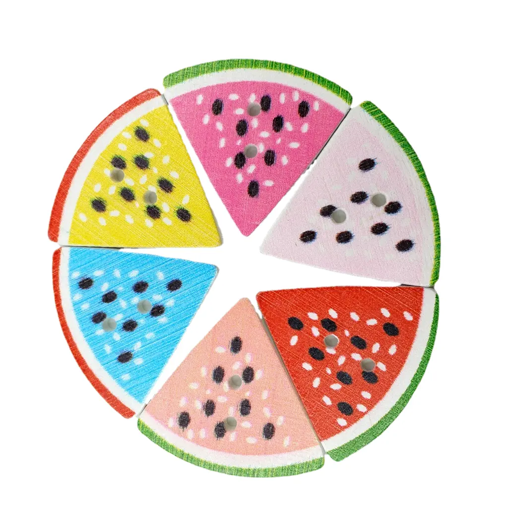 Dicat pola semangka kancing kayu dekorasi kartun tombol jahit tangan 50 pak